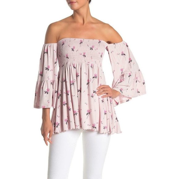 Free People Tops - Free People Lana Off the Shoulder Tunic Pink Floral Size Small NWOT